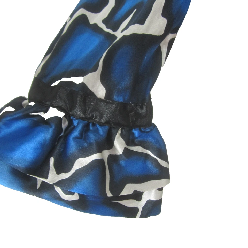 Blusa Camisa Etcetera Mujer 16 Azul Blanco Negro Seda Volantes Cuello LS 42" Grande Foto 4 de 4