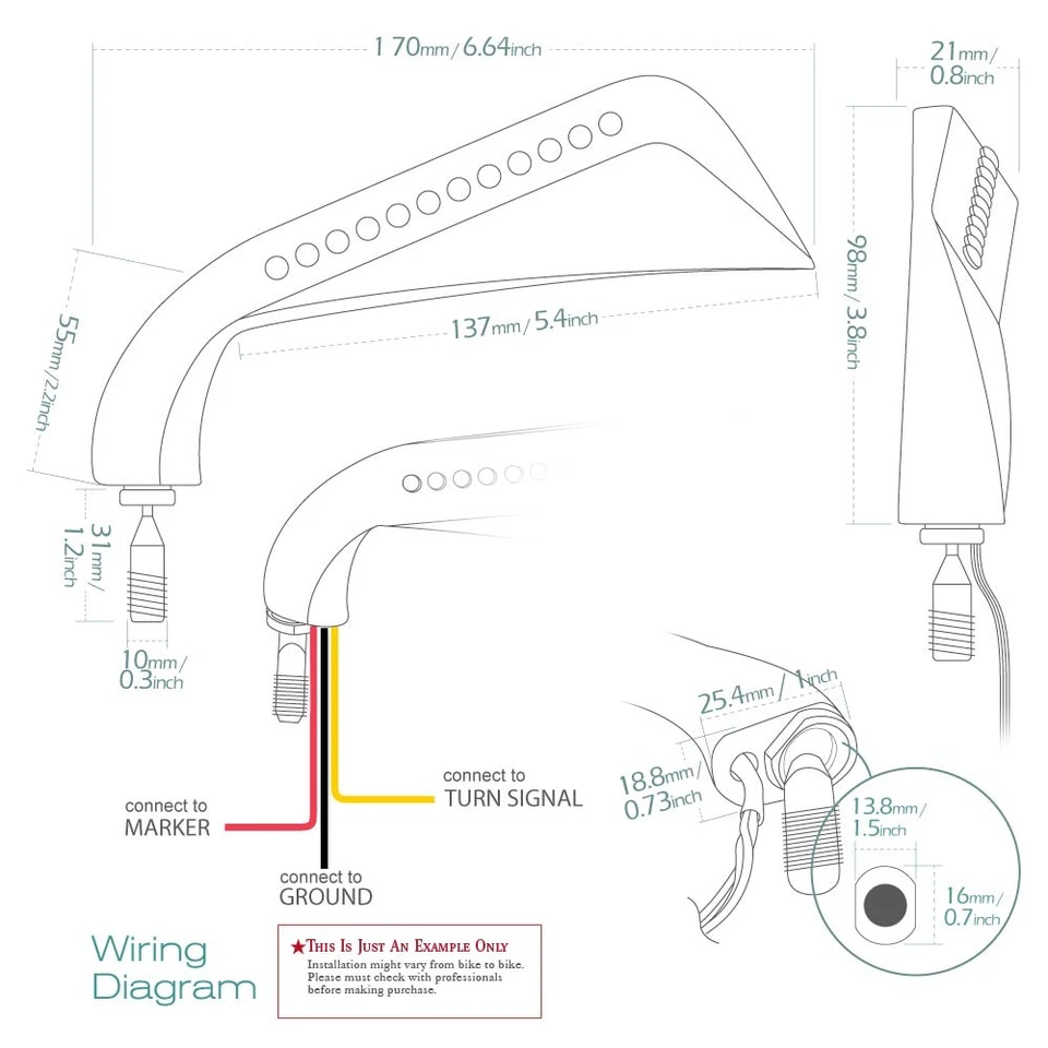 KiWAV mirror AXE black LED turn signals 10mm fits Honda CB900F Hornet Rebel GL - Image 2 of 4