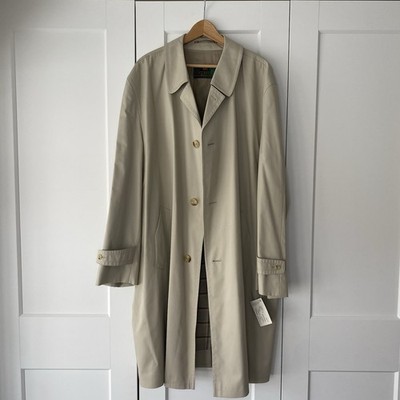 Vintage Lord Herren Beige Trenchcoat Mac Neu mit Etikett Karo Gefüttert West Germany 46R XL Mod