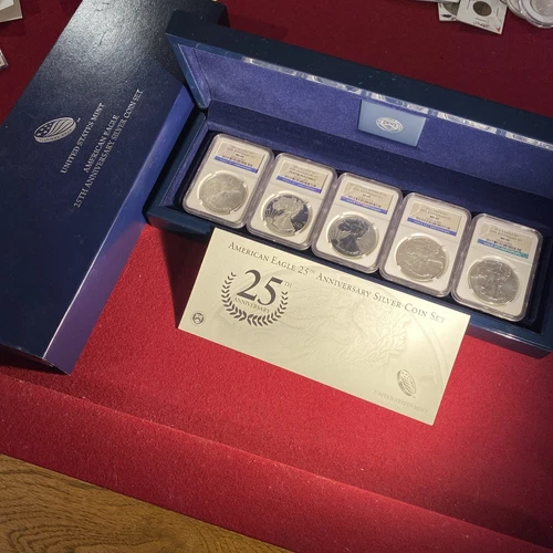 2011 AMERICAN SILVER EAGLE "25th Anniversary" 5-COIN SET NGC MS69/PF69 w/Box+COA