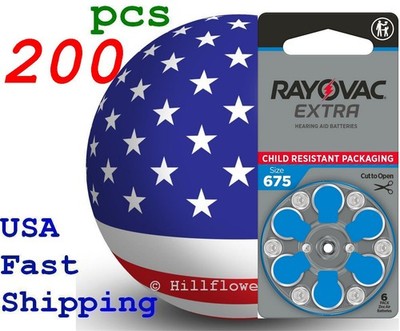 200 piece size 675 PR44 Rayovac Extra Card 1.45V Zinc Air Hearing Aid Battery