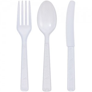 White Plastic Cutlery Forks Spoons Knives Lot of 96 - Picture 3 of 4