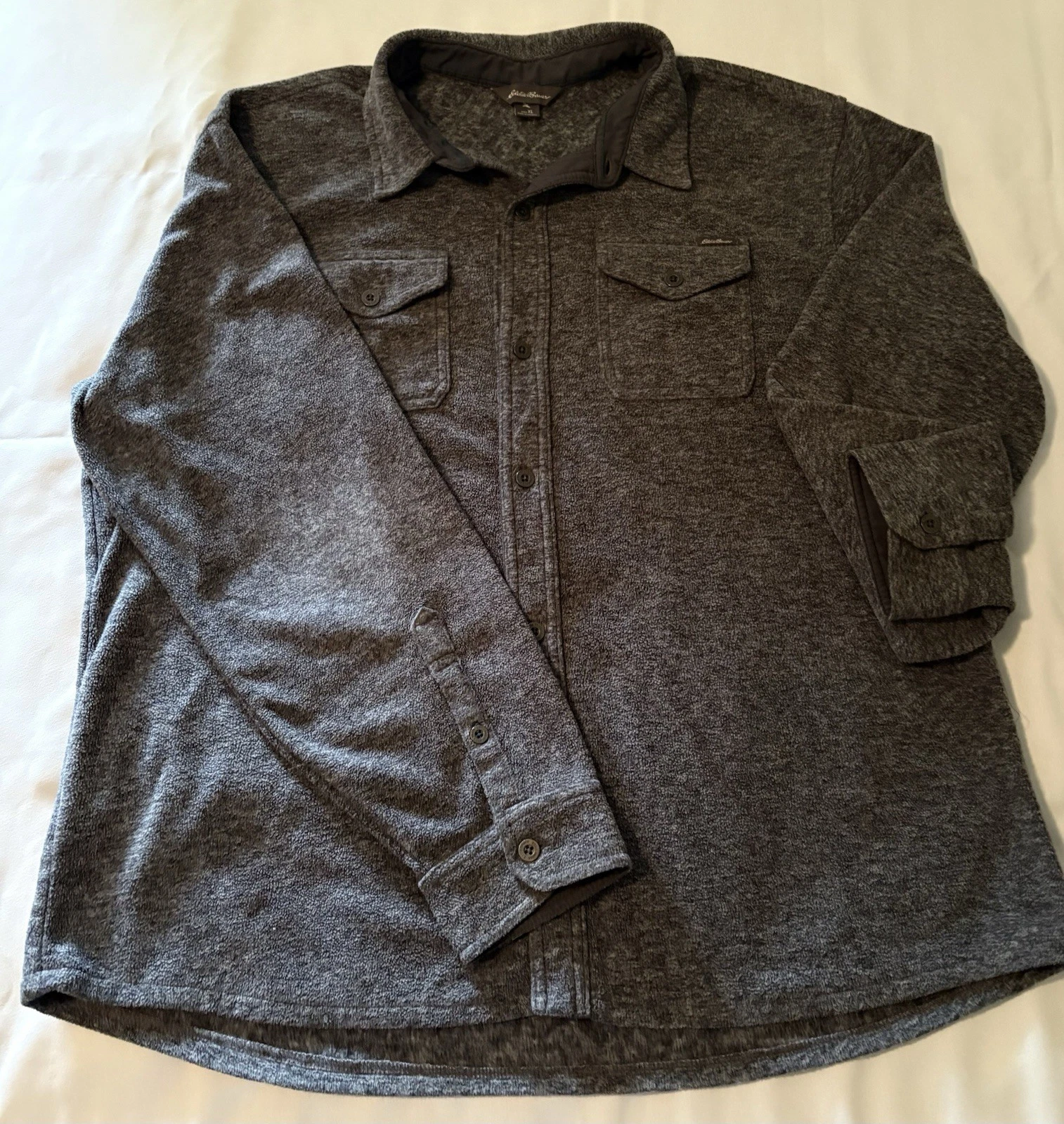 Eddie Bauer Hiking Shirt Fleece Super Soft Heathered Gray Mens XL 100% Polyester