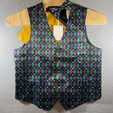 1699 NWT Mardi Gras New Orleans Harlequin Fleur De Lis Vest Set Purple M