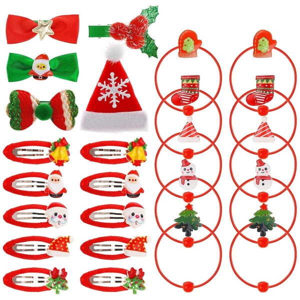 25 StüCk Weihnachten MäDchen Haarschmuck Set, Weihnachts Haarspangen Haargummis-image