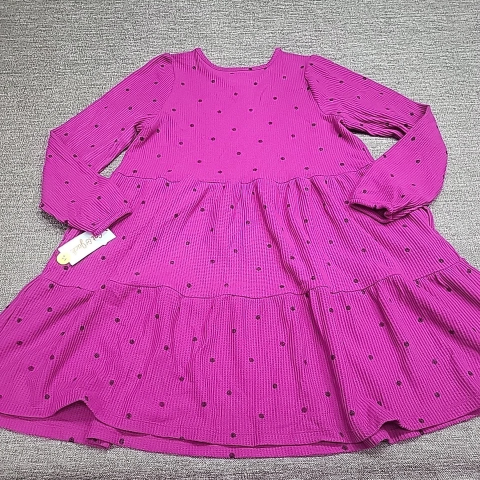 Acogedor vestido de manga larga con capas para niñas - Cat & Jack rosa magenta XL talla grande 14 Foto 4 de 4