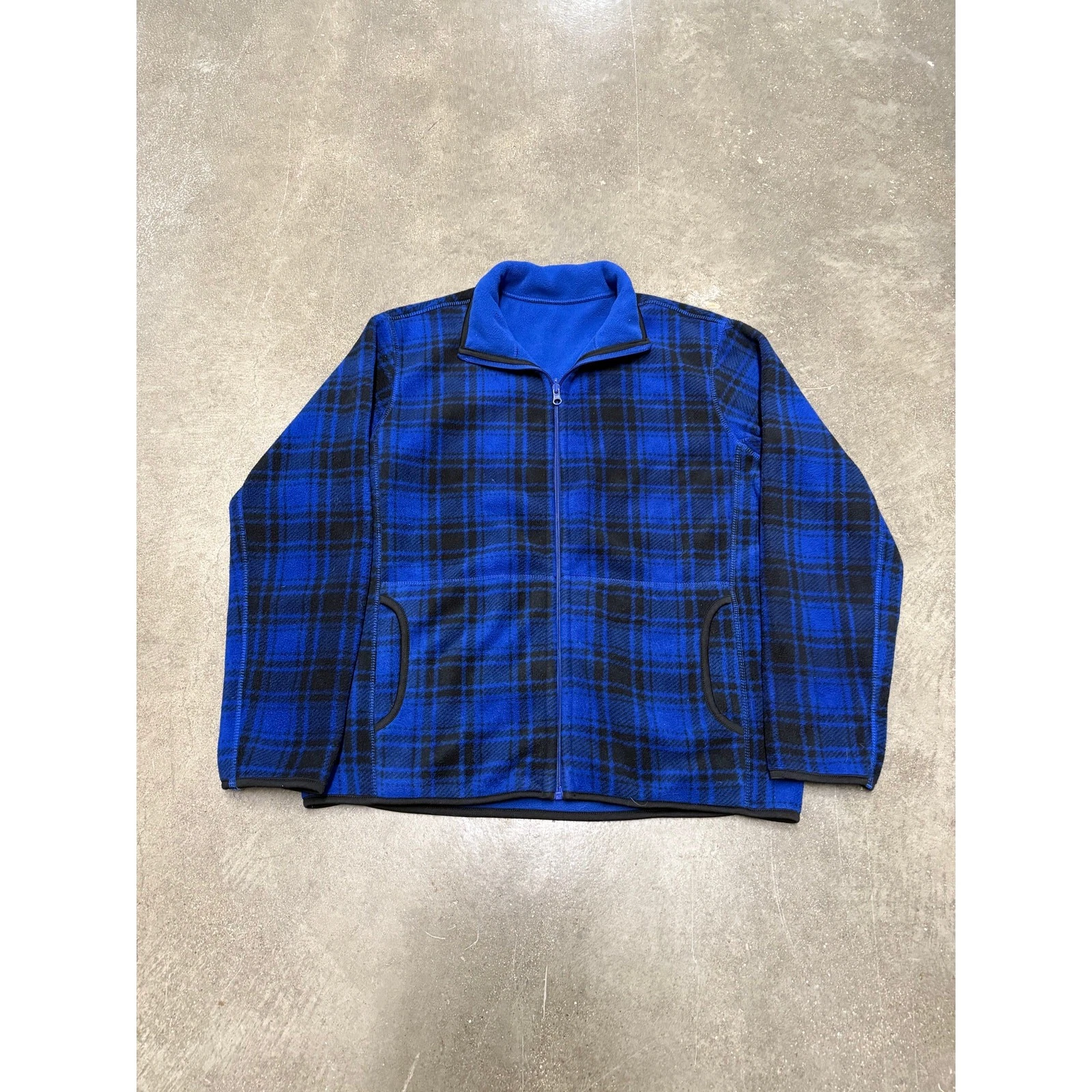 Vintage Outdoor Blue Flannel Fleece Zip-Up Jacket