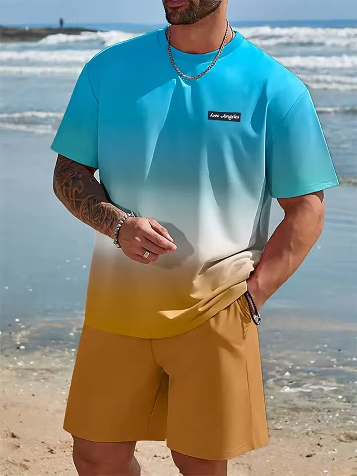 Summer Men's Outfit 2-Piece Set Short Sleeve T-Shirts and Shorts Sweatsuit Set