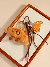 Girls Croissant Plush Keychain Adorable Knit Pastry Key Bag Hanging Accessory