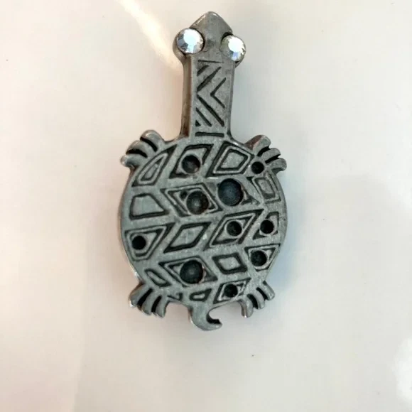 Broche Chicos de Colección Tortuga Suroeste Azteca Ojos de Cristal Tono Plateado 1.75" Prendedor Foto 2 de 4