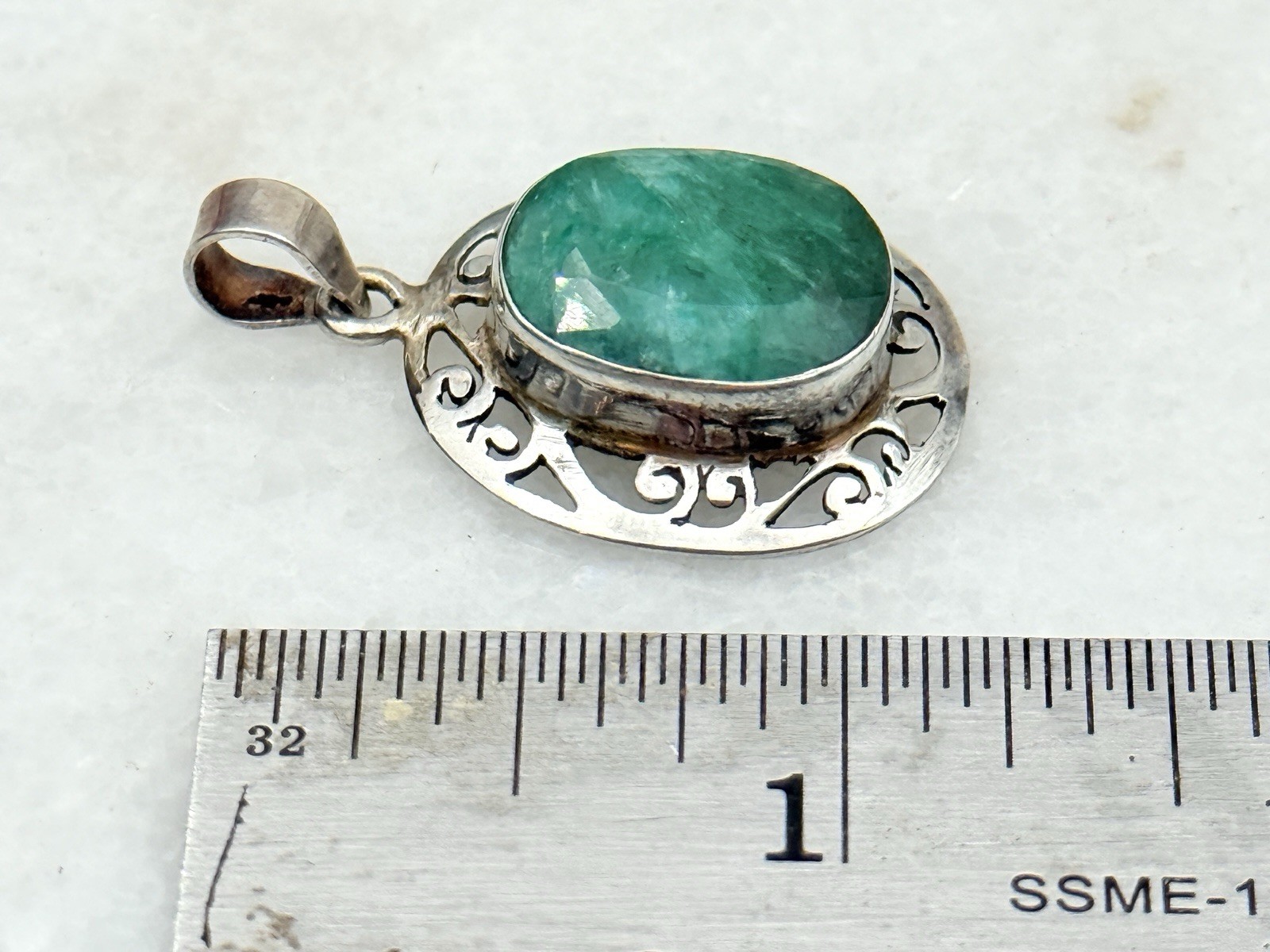 Natural Emerald 925 Solid Silver Oval Cut Pendant… - image 3