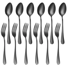 12 Pieces Spoons and Forks Set Black Food Grade Stainless Steel Flatware Cutlery