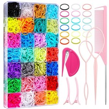 28 Colored Rubber Bands for Hair, 1500 Pcs Small Girls Elastic Ties With 6 Styli
