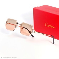 Cartier Hexegon Peach Beige Framless Lens Gold Frame FREE Shipping