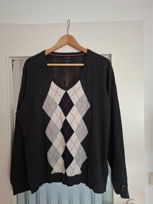 Tommy Hilfiger Pullover in XXl (2xl)  in schwarz, V-Ausschnitt mit Rautenmuster