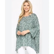 GiGio NEW Oversized Green Tropical Palm Boxy Rayon Top 1X Plus Beachy Vacay Boho