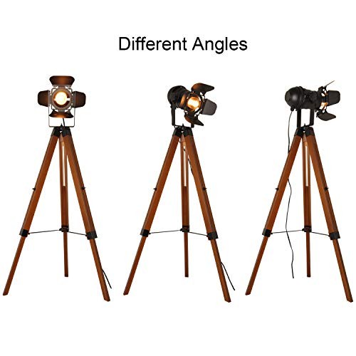 Decoluce Vintage Tripod Floor Lamp, Height Adjustable Wooden Camera Tripod - Picture 3 of 7