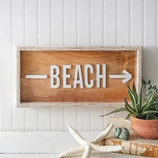 Beach Directional Sign Mango Hardwood Home Decorative Collectible