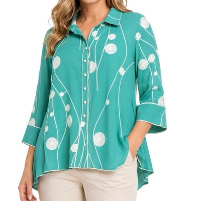 MULTIPLES Petite Large PL Green Tropical Wearable Art Shirt Top Like Ali Miles