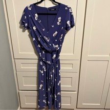 Lauren Ralph Lauren Picanna Knit Surplice Neck Floral Print Dress Purple 10