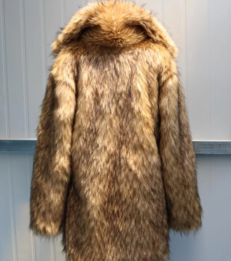 Abrigos gruesos cálidos de invierno de piel de mapache real abrigos para hombre chaqueta de solapa media larga Foto 4 de 4