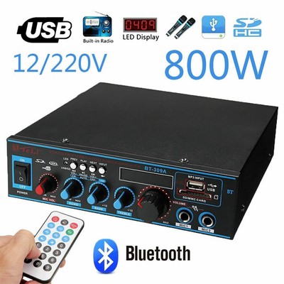 Stereo Verstärker Bluetooth Digital Power Amplifier FM Audio MP3 Player 12V 800W