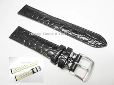 ZRC 20mm Black Crocodile Grain Extra Long Anti-Allergic Watch Band