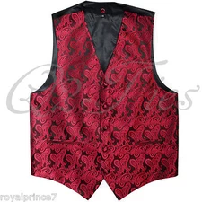 BLACK RED Paisley Tuxedo Suit Dress Vest Waistcoat Formal Party Prom Wedding 