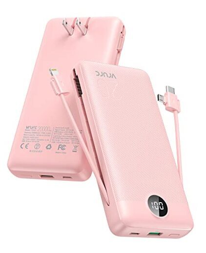 Portable 20000mAh Fast Charging USB C Power Bank with 4 Outputs in Pink-image