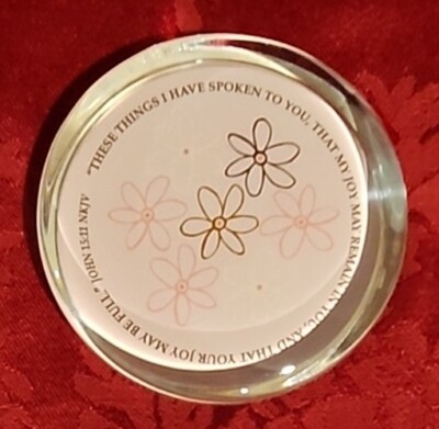 Glass Paperweight PINK Flowers ''...That Your Joy May Be Full'' John 15:11 NKJV