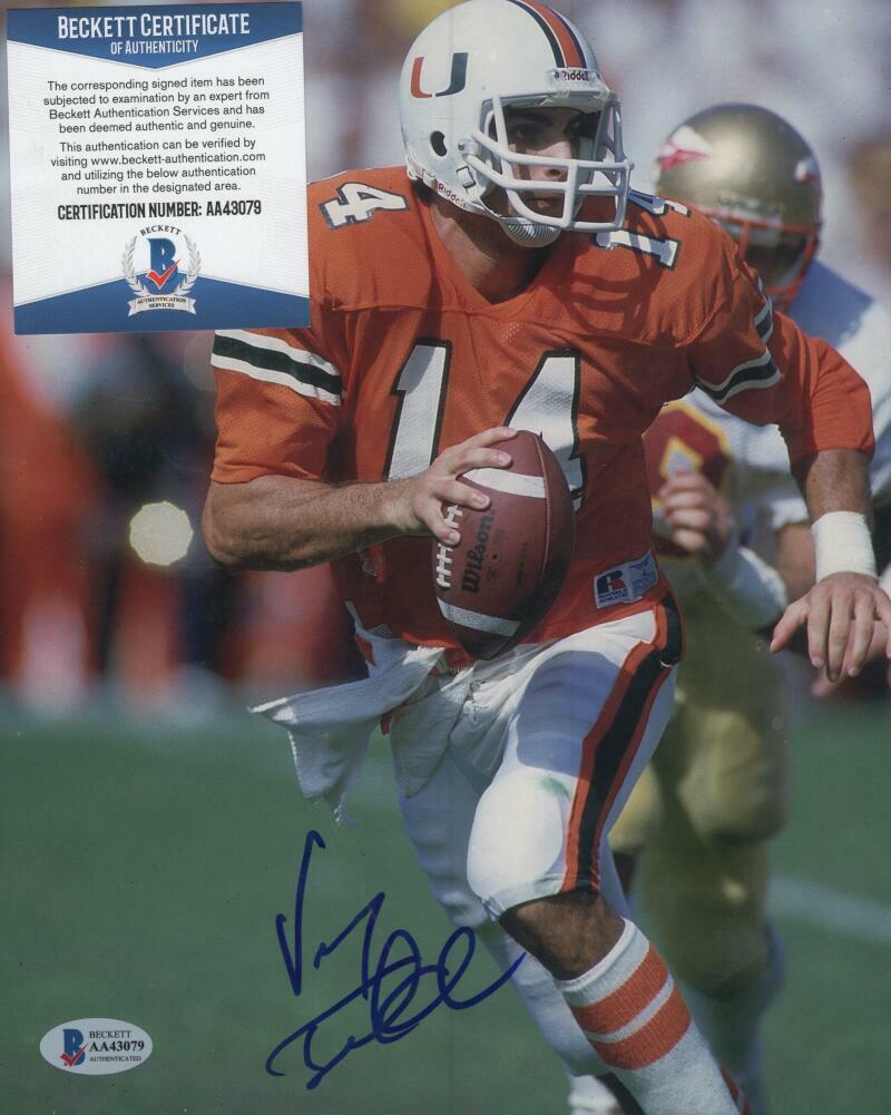 VINNY TESTAVERDE MIAMI HURRICANES SIGNED AUTO 8X10 PHOTO BECKETT AA43079 