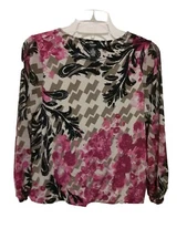 Alfani Petite Blouson Top Sheer Long Sleeve, Multi color Poly spandex Round Nec 