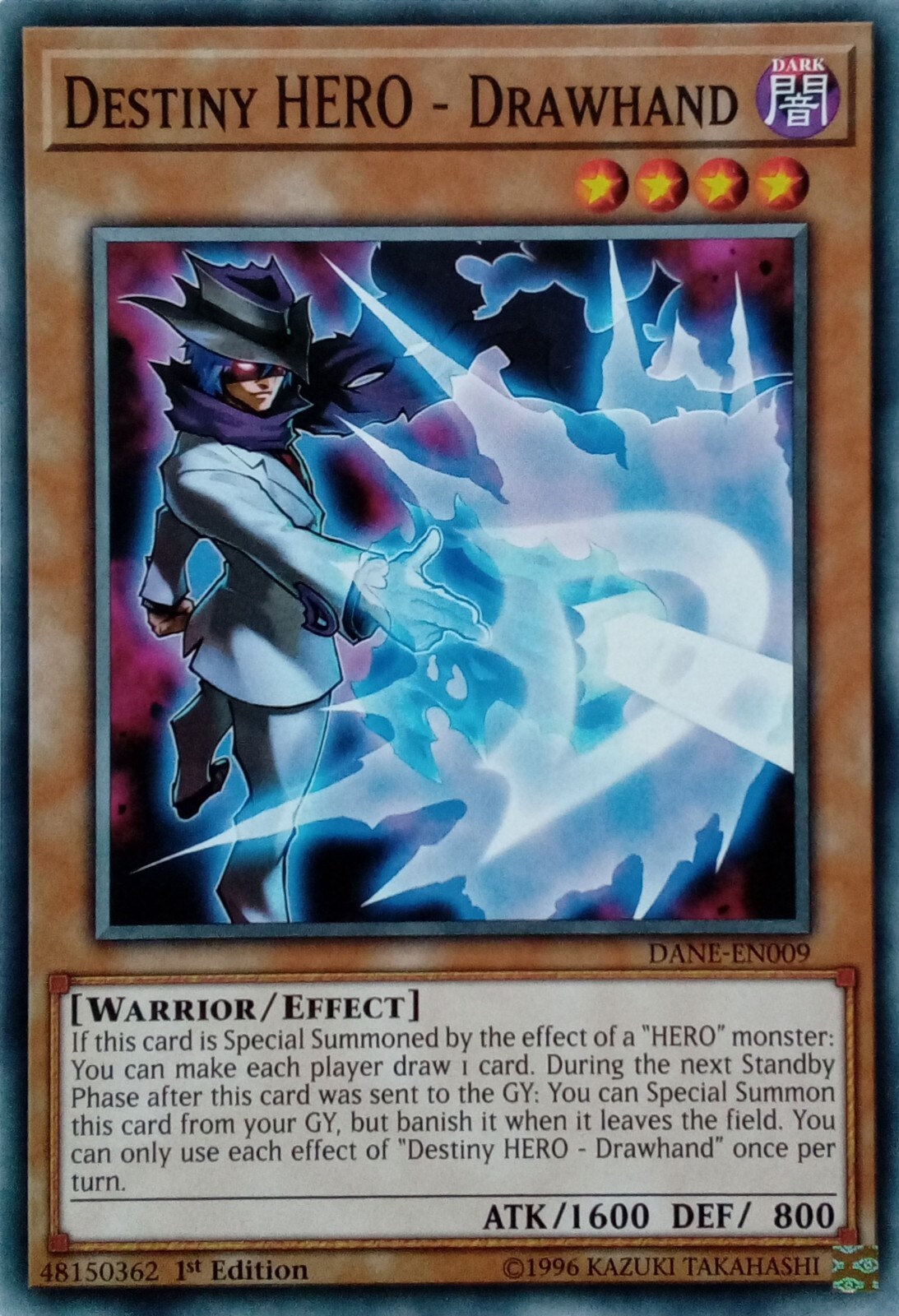 DANE-EN009 Destiny Hero Drawhand 1st Edition Common YuGiOh Trading Card