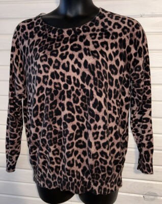 Torrid 1 1X PLUS Pullover Leopard Round Neck Sweater Brown L/S 100% Cotton VGUC