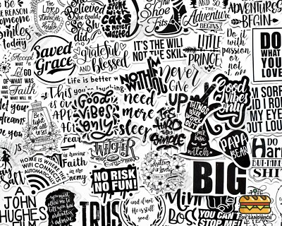 50 pcs ''Inspirational Quotes B&W'' Sticker Pack Life Friendship Her Gift Decals