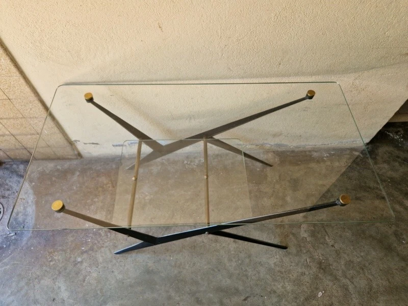 Angelo Ostuni Table basse à double plateau de verre Design 1950 50 Italie - Photo 4/4