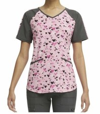 Womens Pink Hearts Scrub Top S L 3XL V Neck Valentines Day Love