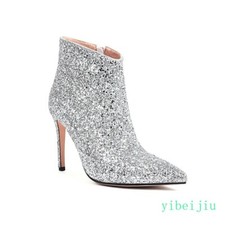 Plus Size Women's Glitter High Heel Ankle Boots Sequins Stage Dance Party Shoes