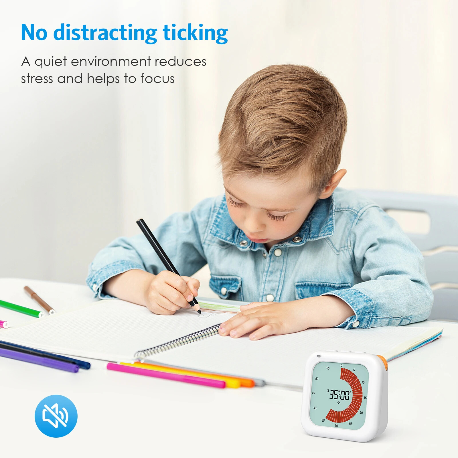 Visual Digital Countdown Timer 60-Minute Silent Classroom Timer ...