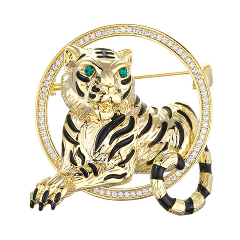 1pc beads safety pin Chinese Zodiac Tiger Brooch Crystal Tiger