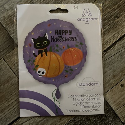 Happy Halloween Katze & Kürbis runder Folienballon 18 cm Neu schneller Versand 