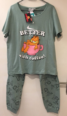 NEU GARFIELD KATER CAT PYJAMA SET LANGE HOSE+T-SHIRT DAMEN XL SCHLAFANZUG COMIC