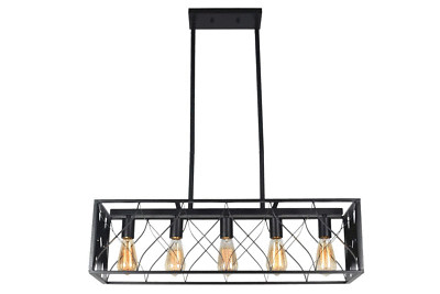 Baiwaiz Dining Room Light Fixture, Metal Black Cage Kitchen Pendant 5 Lights E26