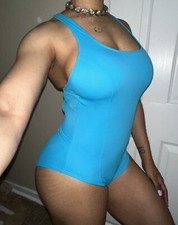 Gabar NWT NEW Vintage VTG Turquoise Blue Onepiece Cutout Racerback Swimsuit 4