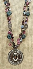 A49 Pretty Abalone Shell, Glass,  Wood 2 Necklace w/ Gunmetal Gray Pendant
