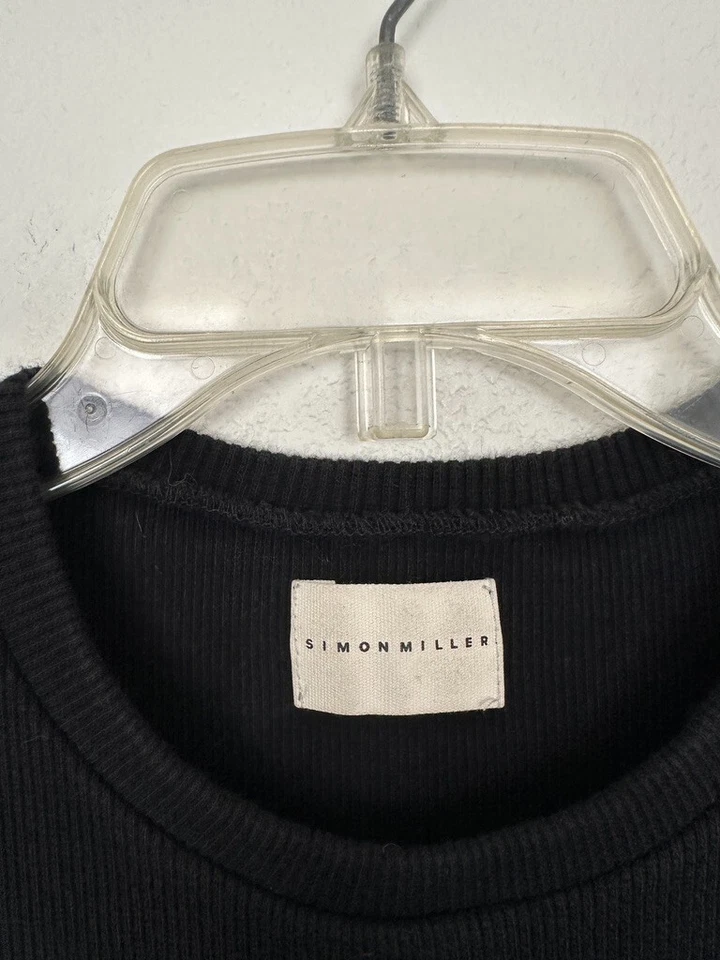 Vestido Simon Miller Acanalado Bodycon Midi Manga Corta Diseñador Negro Para Mujer Grande Foto 3 de 4