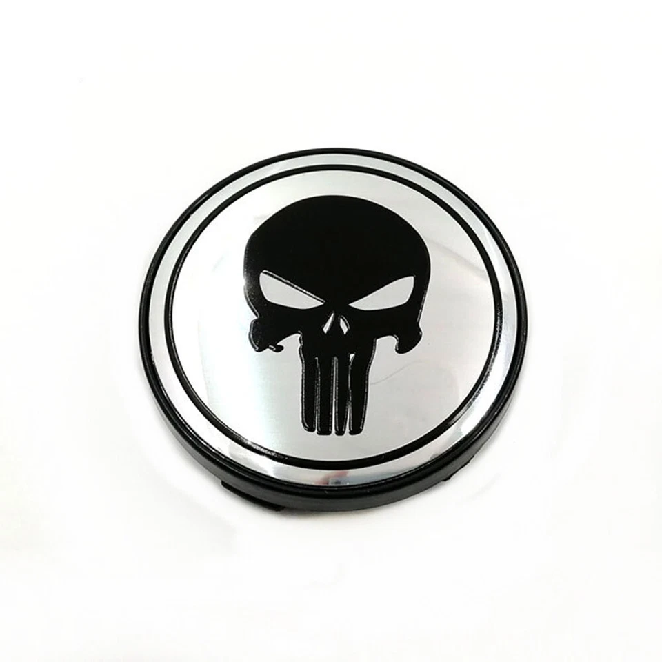 4x 56mm/60mm Cromo Negro 3D Calavera Punisher Logo Rueda Centro Tapacubos Cubierta de Llanta Foto 2 de 3