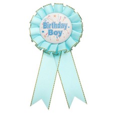 Birthday Ribbon Pin, 5.9x2.8" Fabric Birthday Boy Pin for Party, Sky Blue