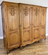 Wardrobe Vintage French Louis XVI Style Oak Four Door Carved Armoire LOT 4878