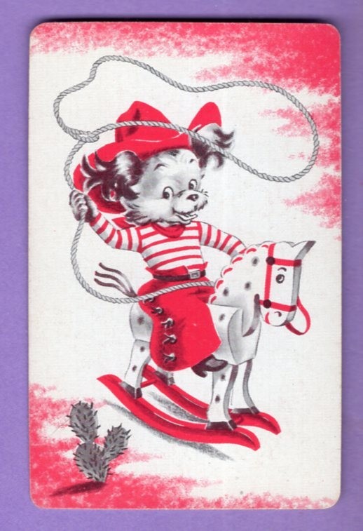 Single Swap Playing Card CUTE PUPPY DOG COWBOY LASSO ROCKING CHAIR TOY VINTAGE